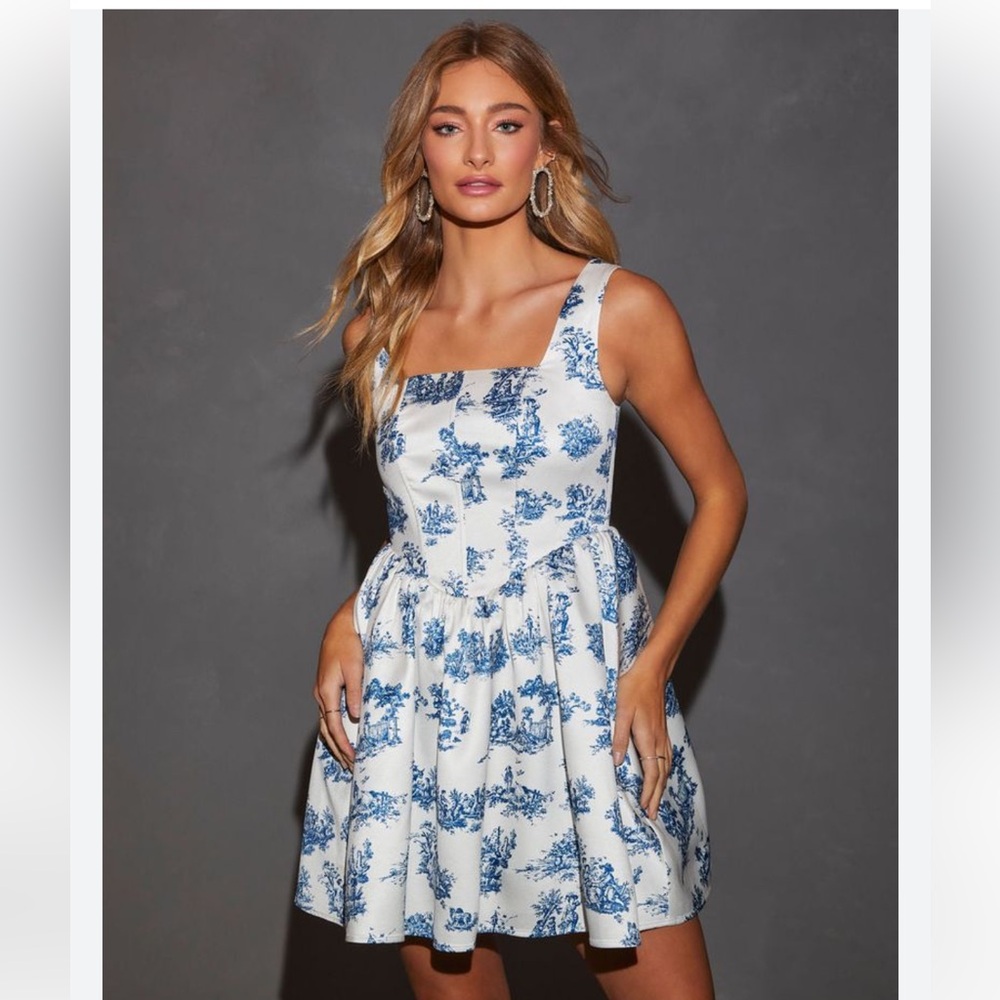 Blue and White Floral Dress